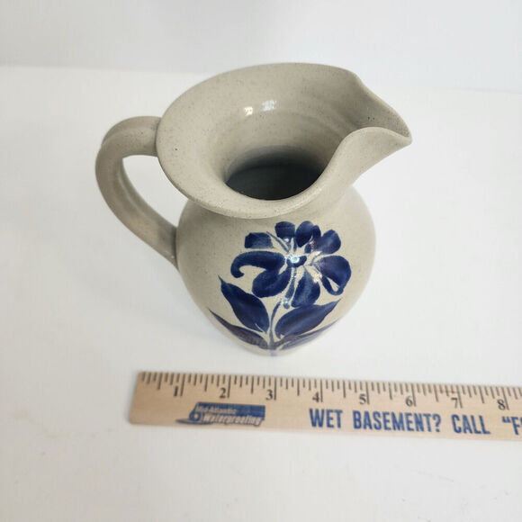 Williamsburg Pottery Factory Small Salt Glaze Stoneware Pitcher with Flower - Picture 7 of 8